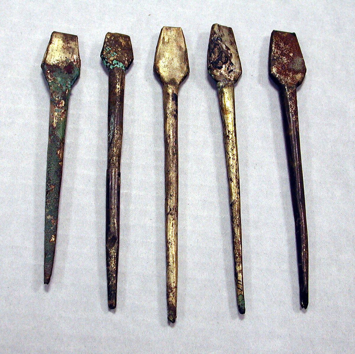 Hammered Silver Miniature Spatula, Silver (hammered), gilt, Chimú or Chancay 