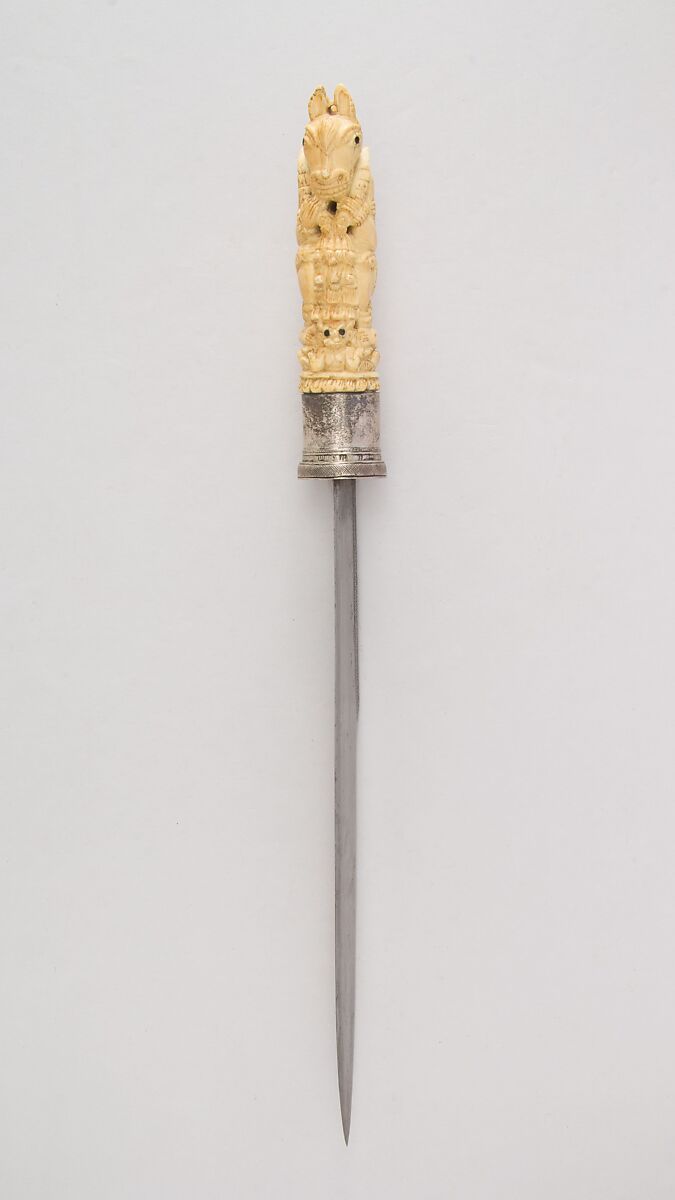Dagger (Dha) with Sheath, Bone, silver, Burmese