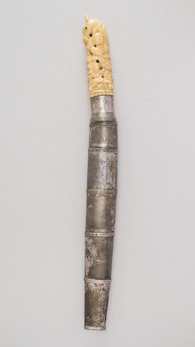 Dagger (Dha) with Sheath, Bone, silver, Burmese