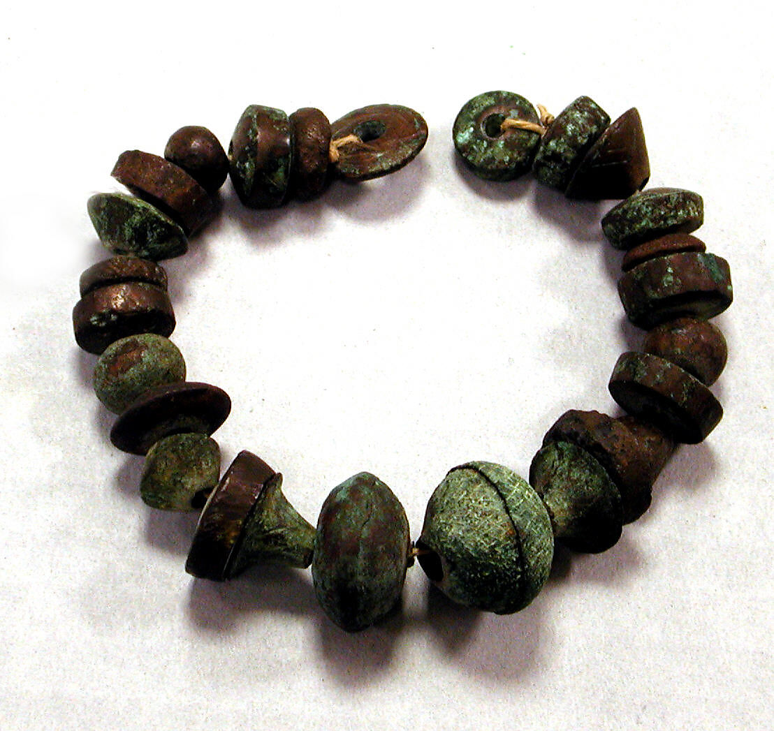Copper and Ceramic Beads and Spindle Whorls, Copper, ceramic, Peruvian 