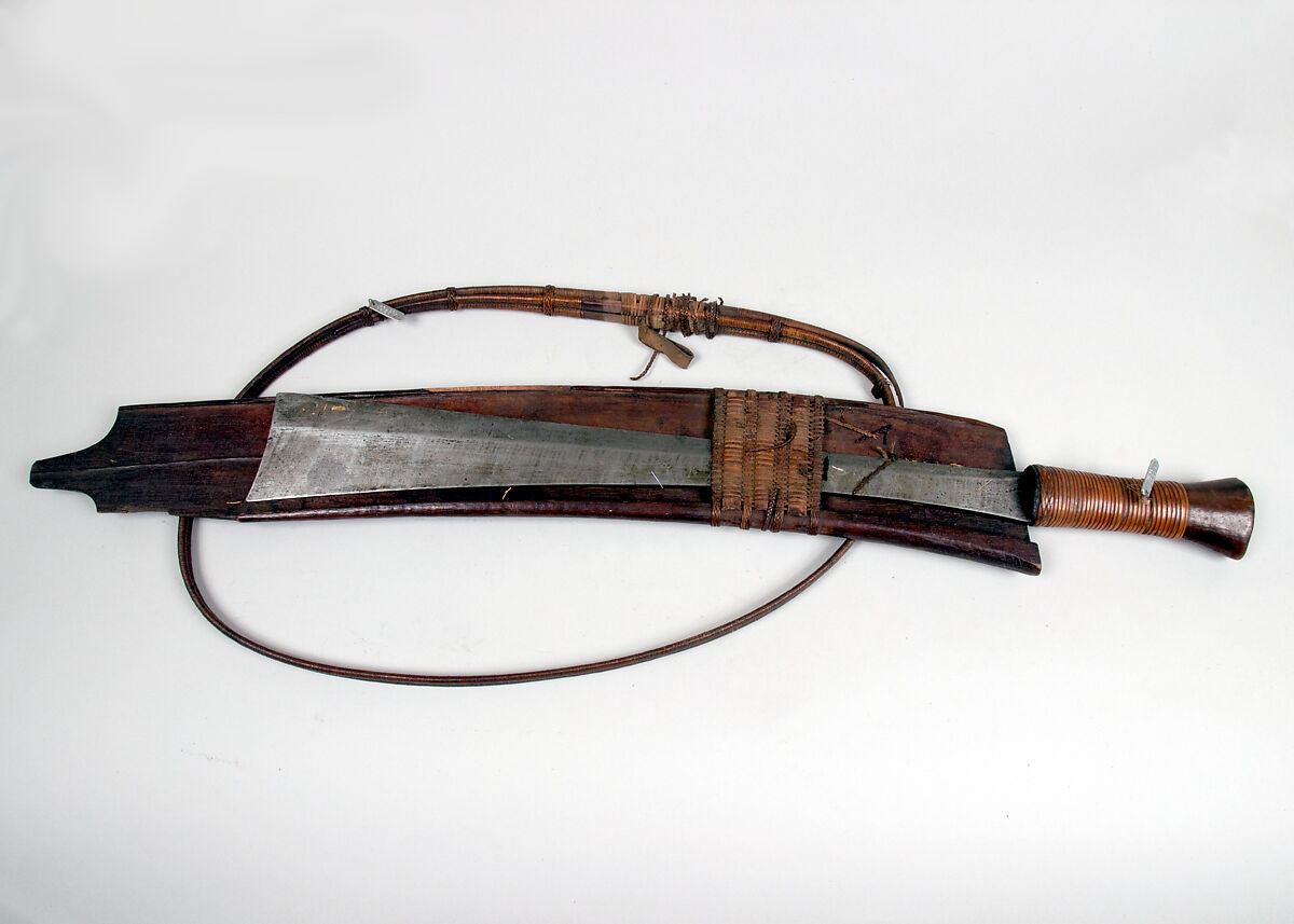 Sword (Dao) with Scabbard and Baldric, Steel, wood, cane, Indian, Assam, Naga Hills 