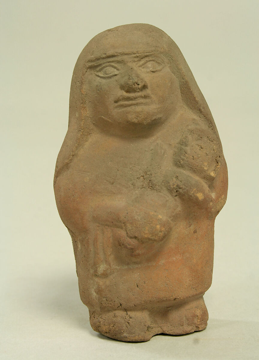 Standing Ceramic Figure with Child, Ceramic, Moche 
