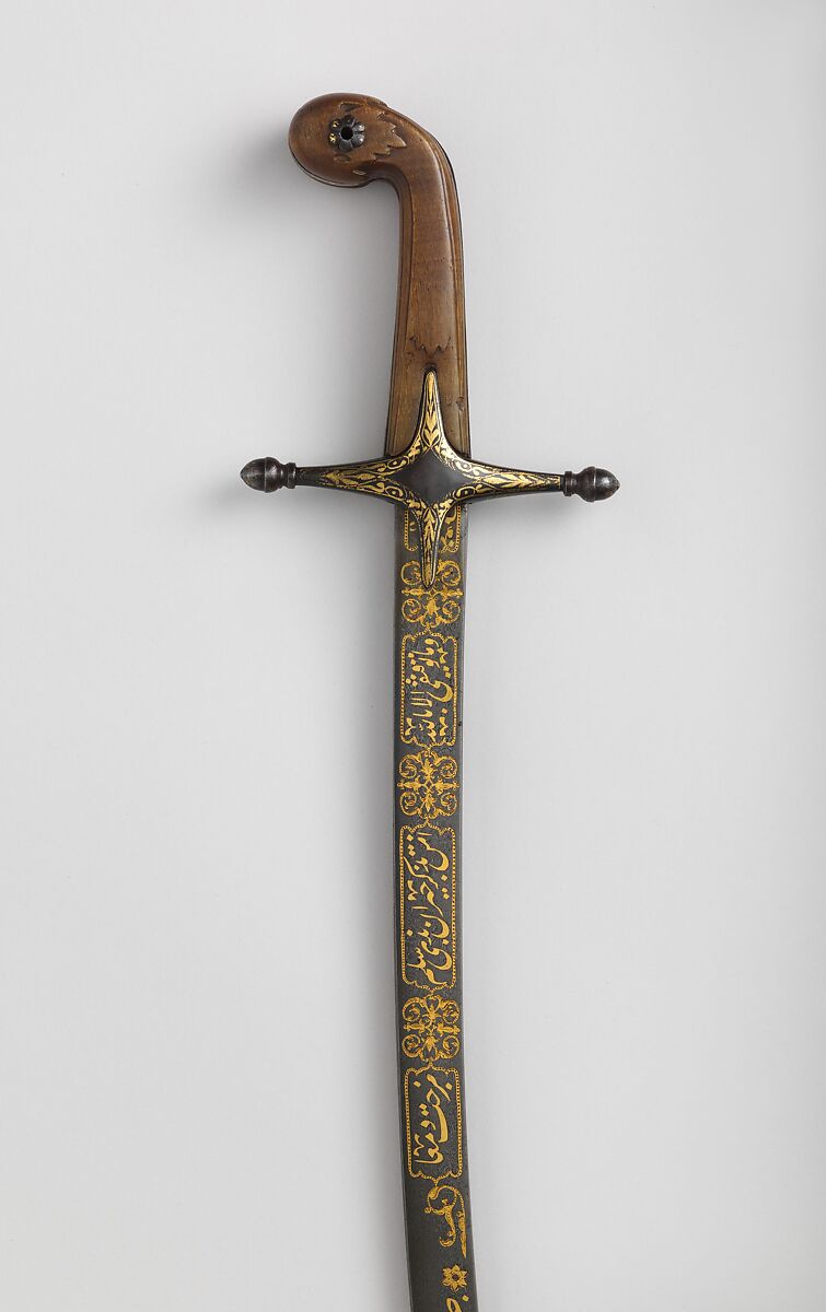 Saber, Steel, gold, horn (rhinoceros), hilt, Turkish; blade, Iranian with Turkish decoration