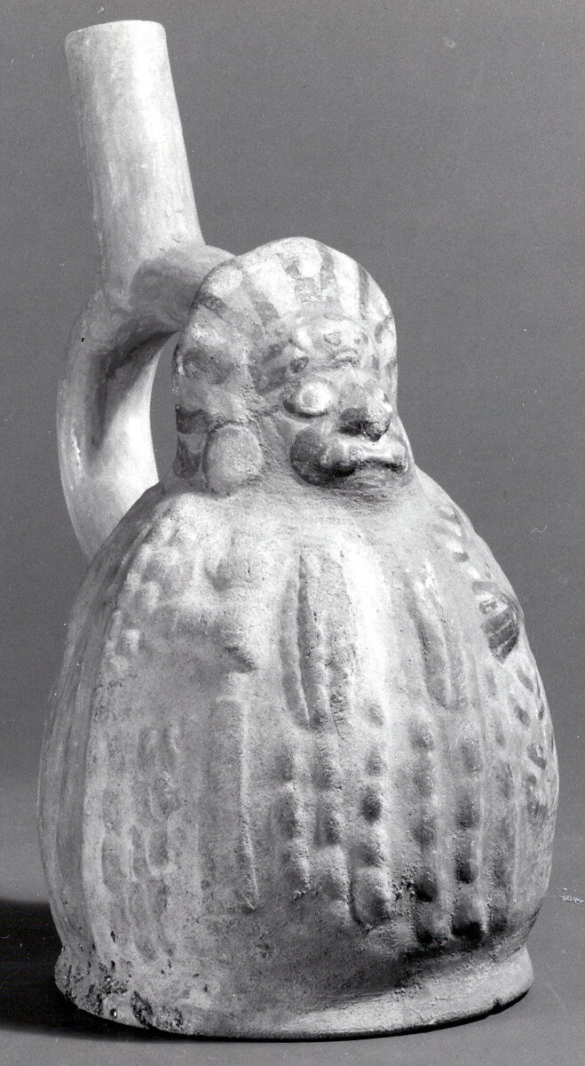 Stirrup Spout Bottle with Ai-Apec, Ceramic, pigment, Moche