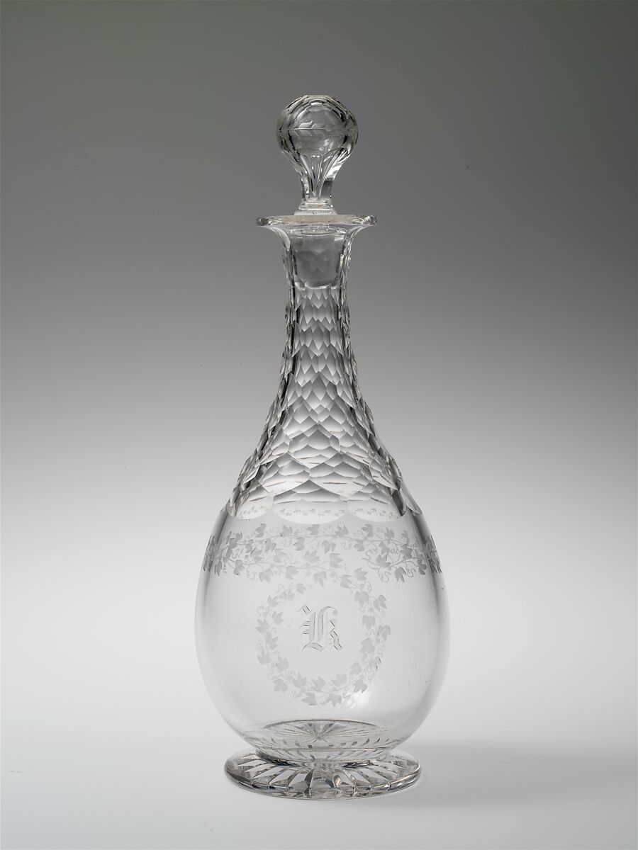 Decanter, Boston &amp; Sandwich Glass Company (American, 1825–1888, Sandwich, Massachusetts), Blown, cut, and engraved glass, American 