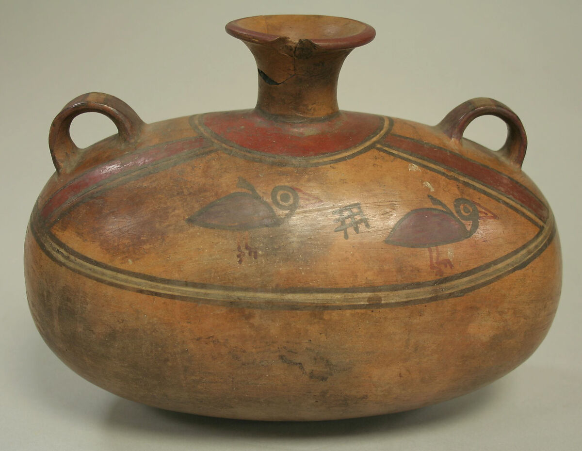 Single Spout Bottle with Strap Handles, Ceramic, pigment, Inca 