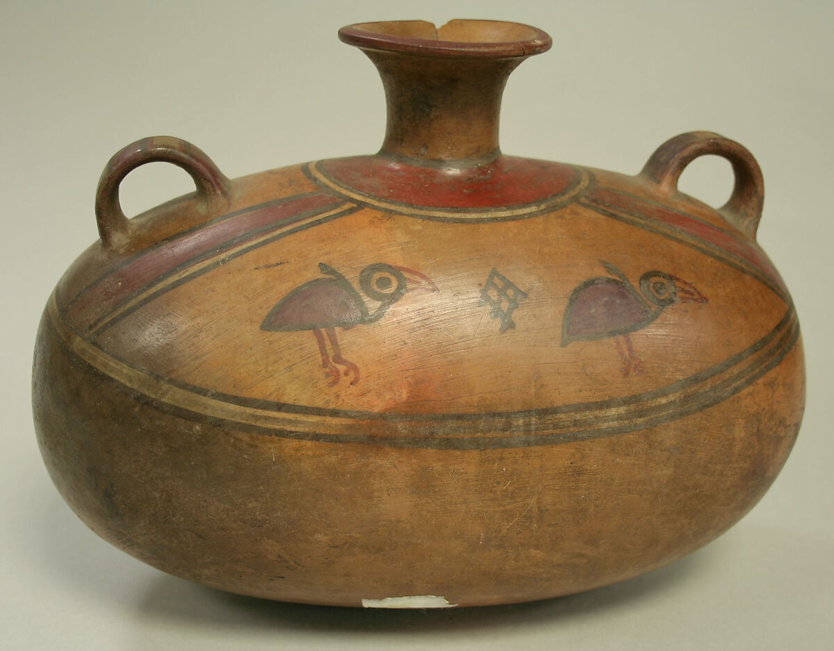 Single Spout Bottle with Strap Handles, Ceramic, pigment, Inca