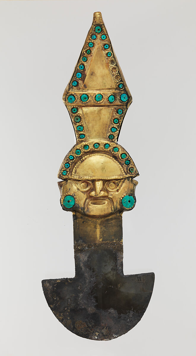 Ceremonial Knife (Tumi), Gold, silver, turquoise, Lambayeque (Sicán)