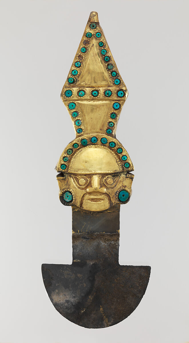 Ceremonial Knife (Tumi), Gold, silver, turquoise, Lambayeque (Sicán) 
