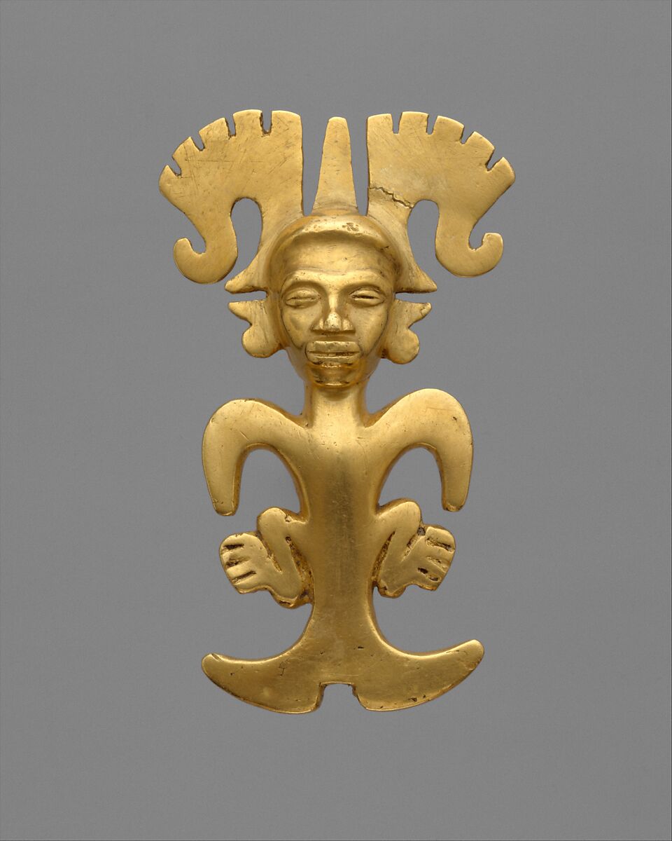Stylized Figure Pendant, Gold, International Style 