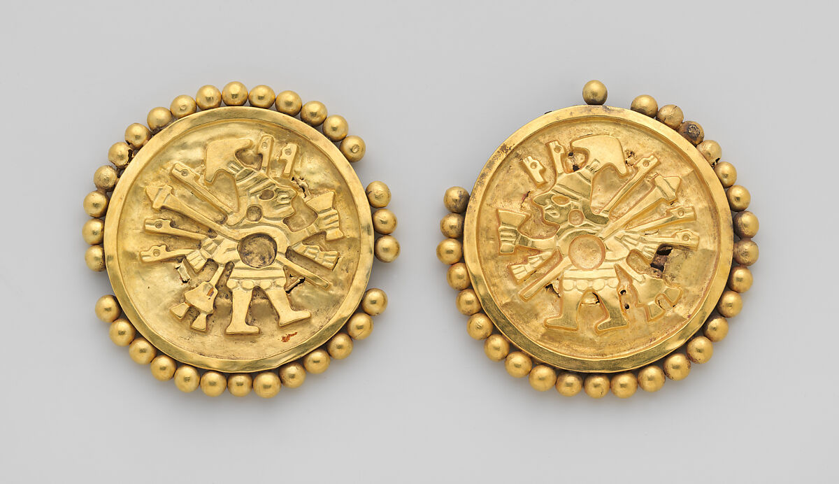 Ear flare frontal, Moche artist(s), Gold, Moche