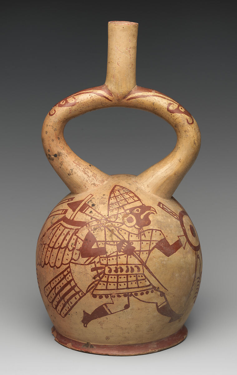 Bird Warrior Bottle, Ceramic, slip, Moche 