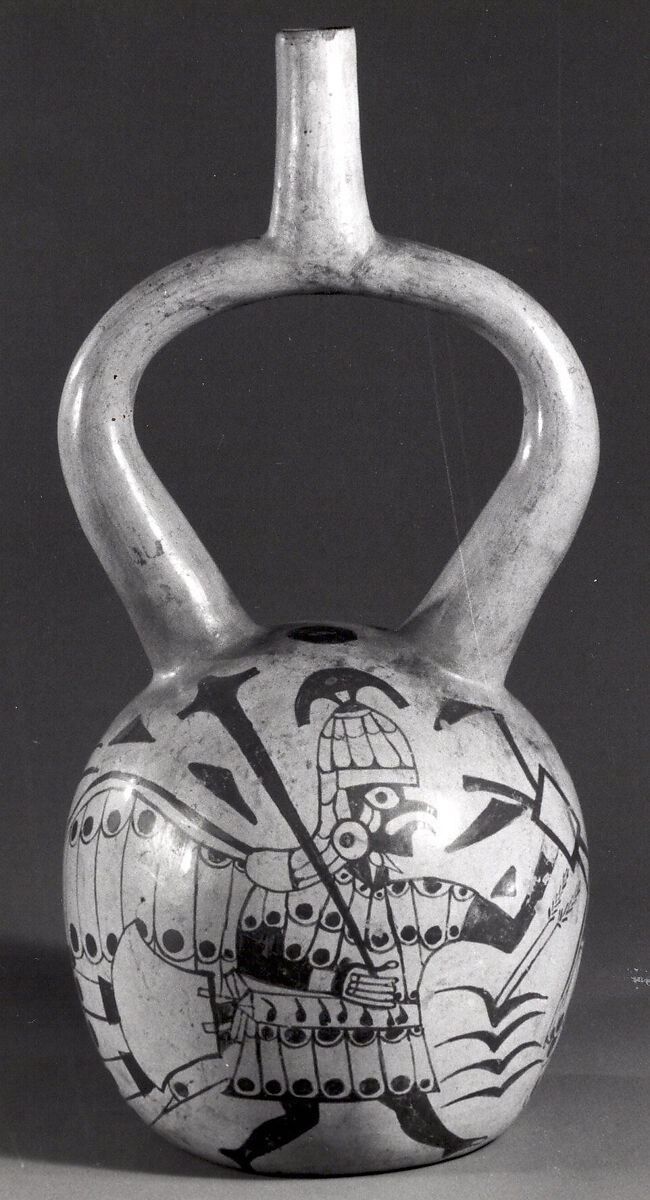 Bird Warrior Bottle, Ceramic, pigment, Moche