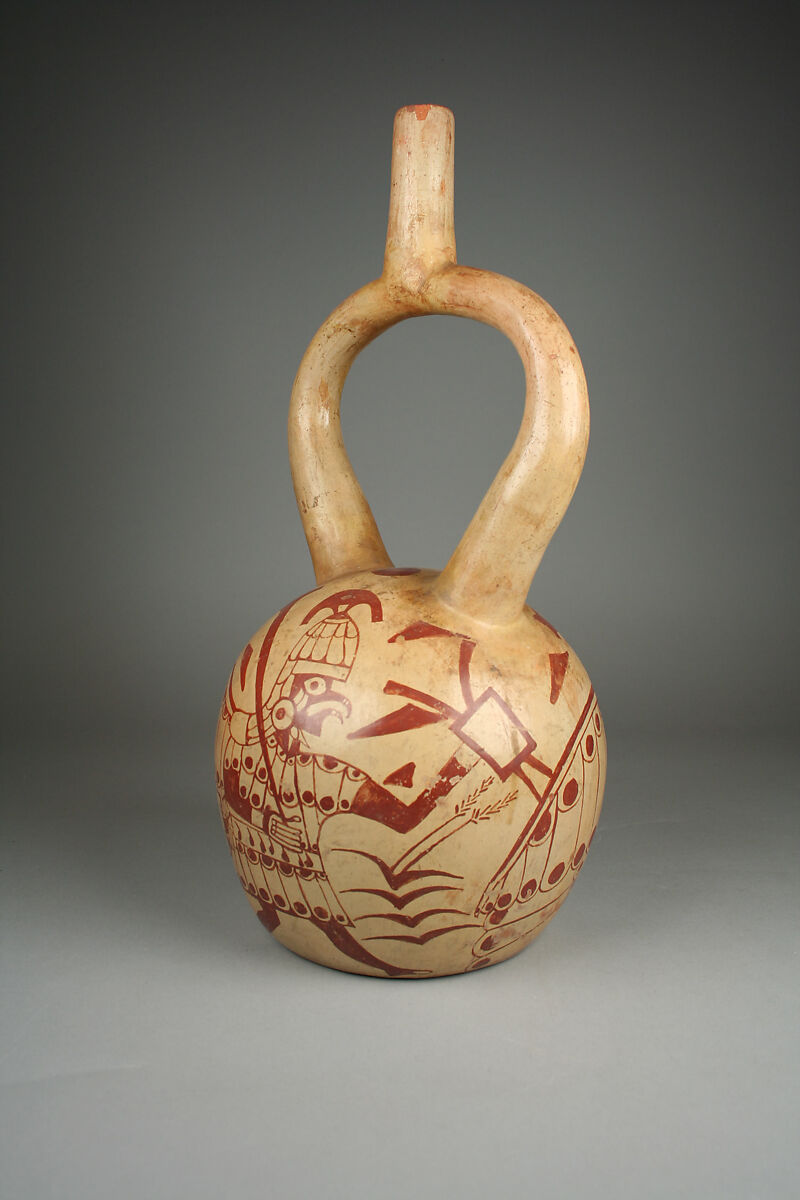 Bird Warrior Bottle, Ceramic, pigment, Moche 