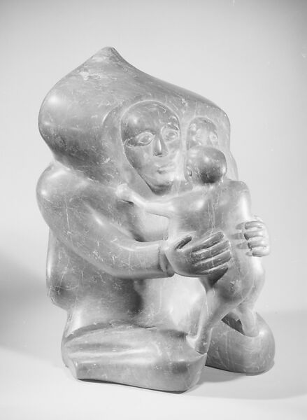 Stone Woman in Parka Holding Child, Oshaweetuk-A, Stone, Inuit 