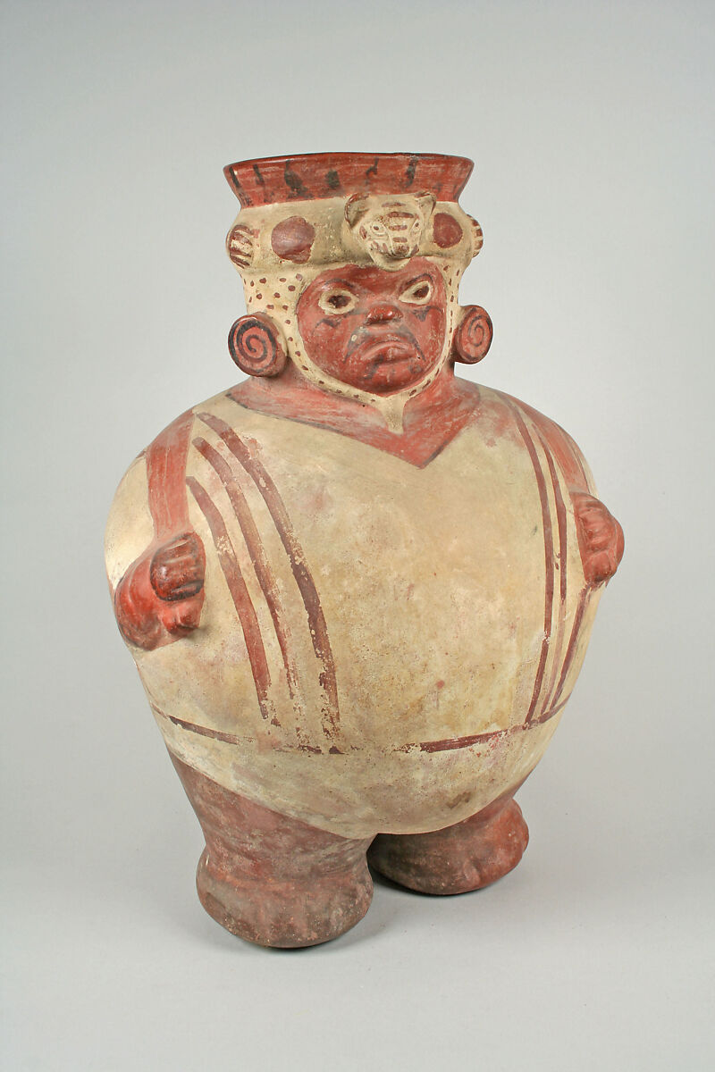 Jar, Fat Figure, Ceramic, pigment, Moche 