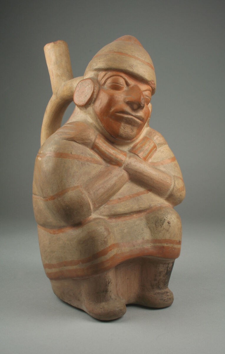 Bottle, Sleeping Figure, Ceramic, pigment, Moche 