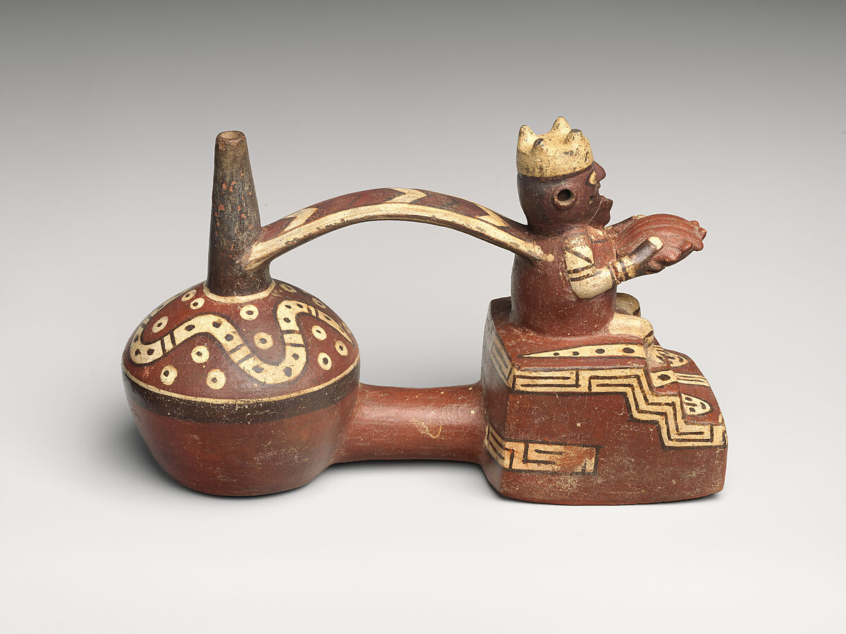 Double-chambered bottle, Wari artist(s), Ceramic, slip, Wari artist(s)