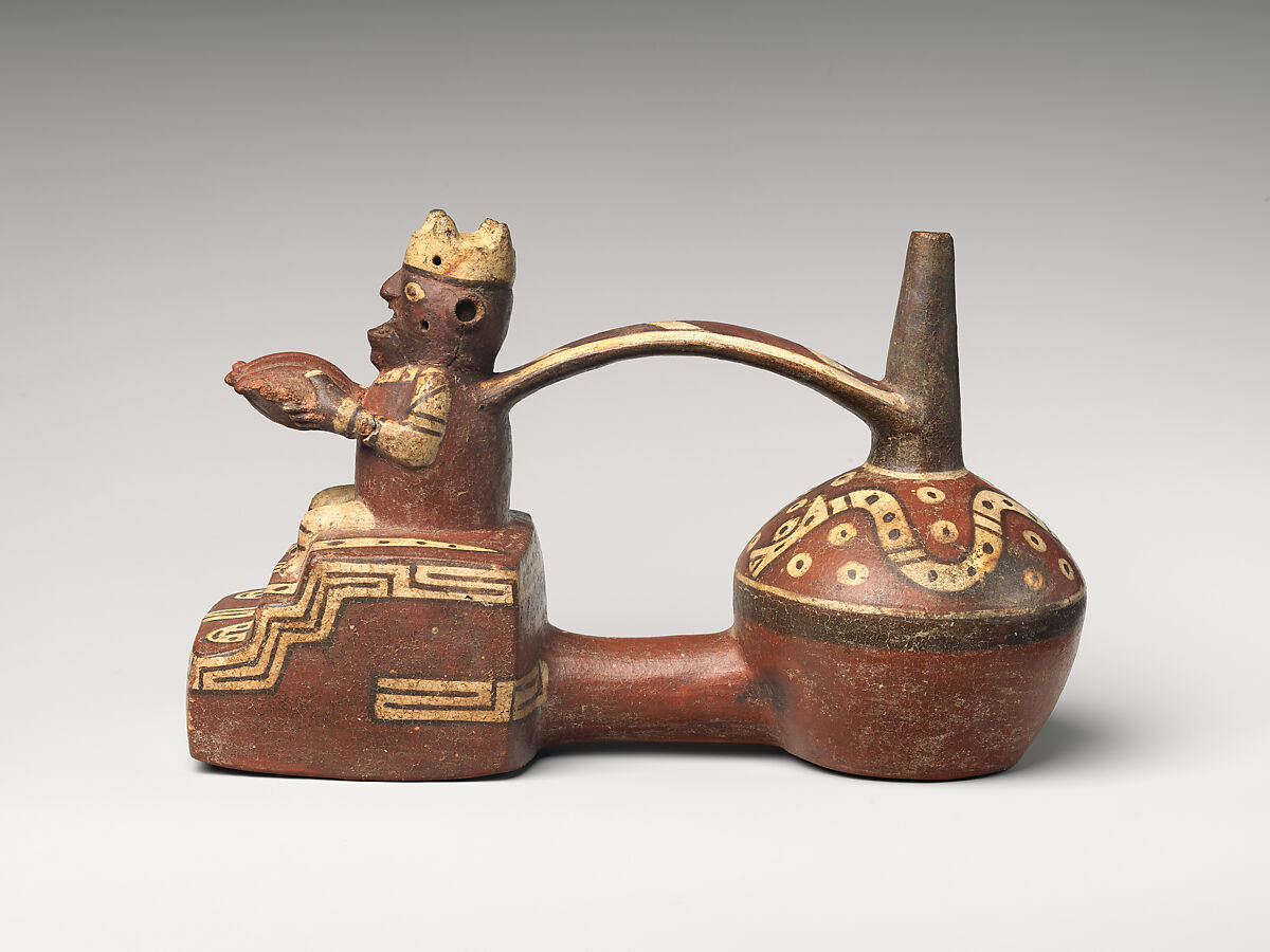 Double-chambered bottle, Wari artist(s), Ceramic, slip, Wari artist(s)