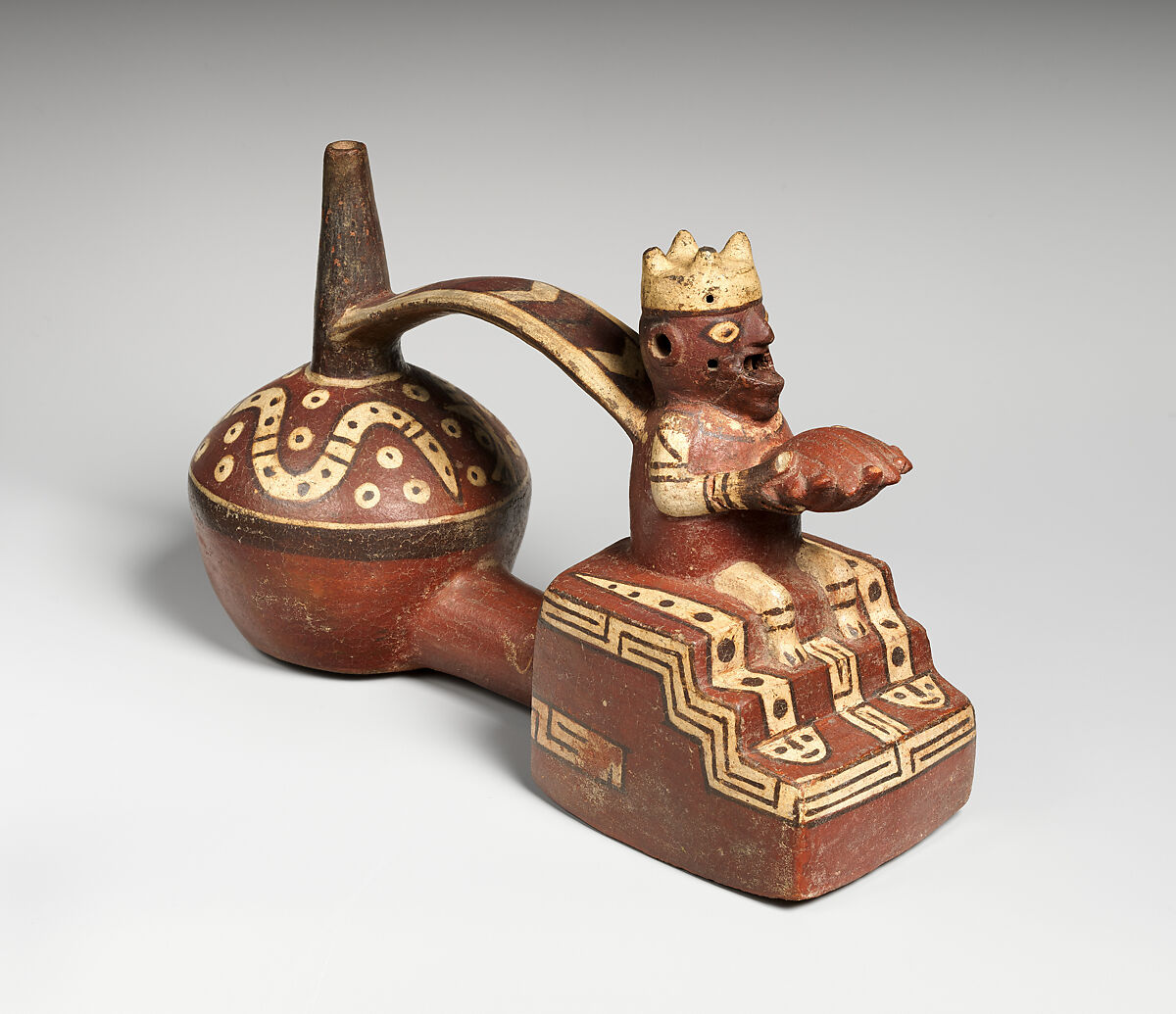 Double-chambered bottle, Wari artist(s), Ceramic, slip, Wari artist(s) 