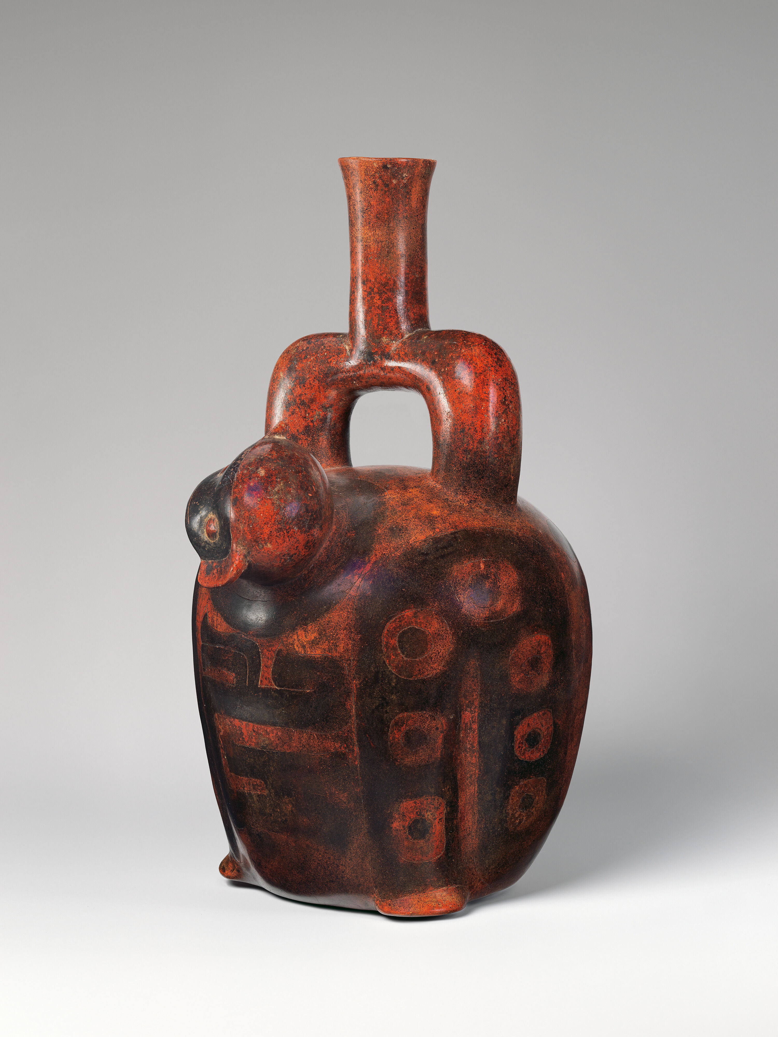 Cupisnique artist(s) - Stirrup-spout bottle with monkey and snake