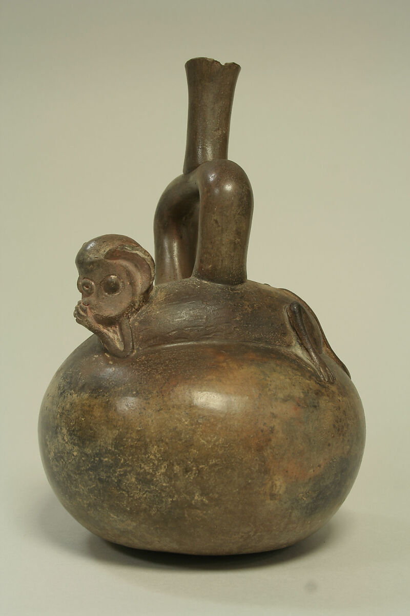 Stirrup Spout Bottle: Monkey, Ceramic, Cupisnique 