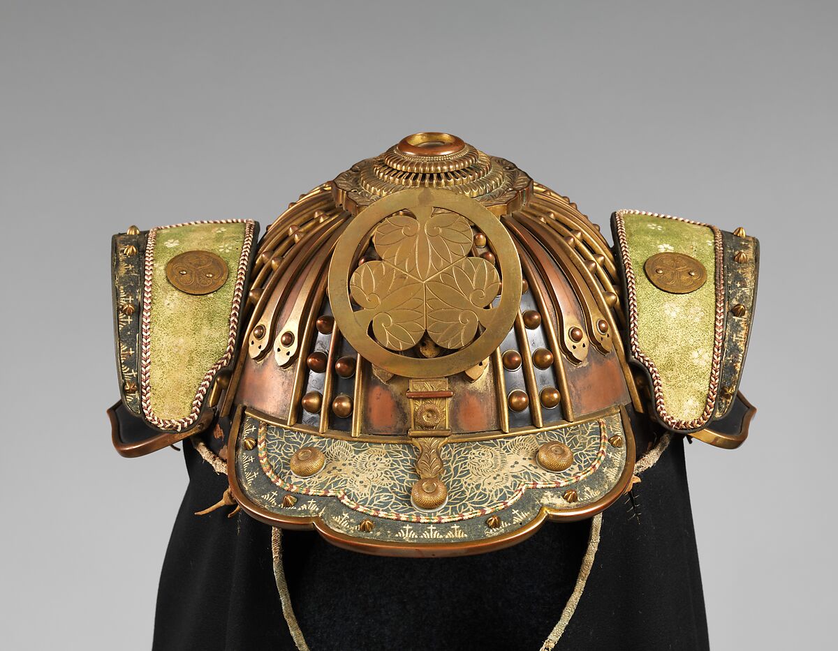 Fireman's Helmet (Kajikabuto) for a Daimyo, Gilt copper, leather, felt, silk, lacquer, Japanese