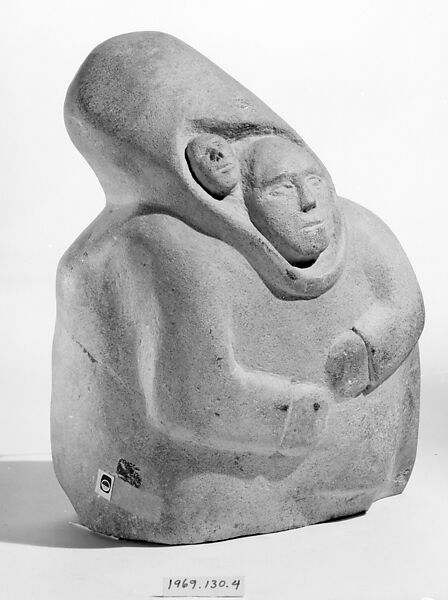 Stone Mother and Child Figure, Mark Tungilik (Inuit, 1913–1986), Stone 