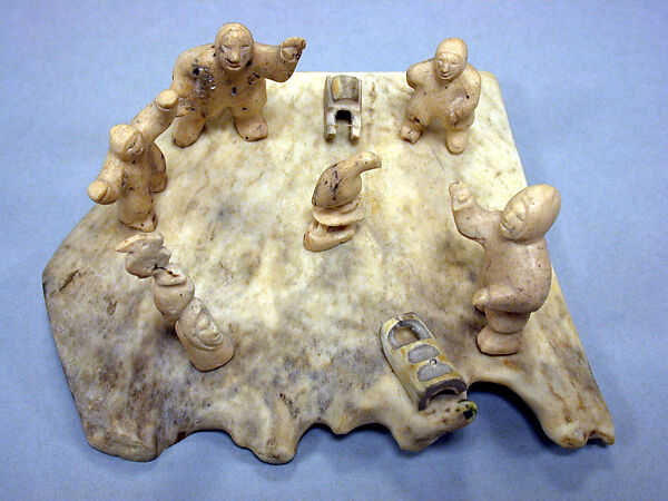 Antler Horn Group Carving, Katar, Horn (antler), ink (?), Inuit 