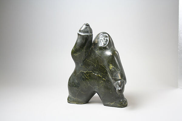 Stone Male in Parka ("Man Holding Bird"), Takealoo, Stone, Inuit 