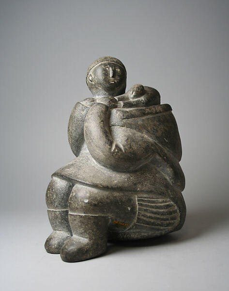 Stone Mother and Child Figure, Malaya, Stone, Inuit 