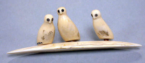 Three Ivory Owls on Base, Sarki, Ivory, Inuit