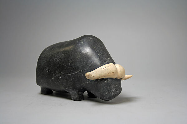 Stone Musk Ox, Mark Tungilik (Inuit, 1913–1986), Stone, bone, Inuit 
