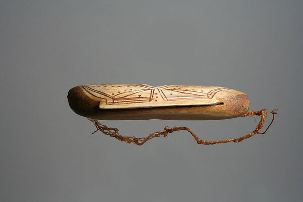 Child's Snow Goggles, Antler, pigment, sinew, Inuit