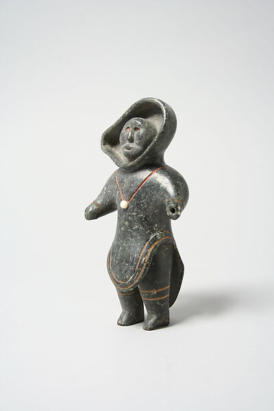 "Woman, Hood Blowing", Pillipussi, Stone, pigment, Inuit 