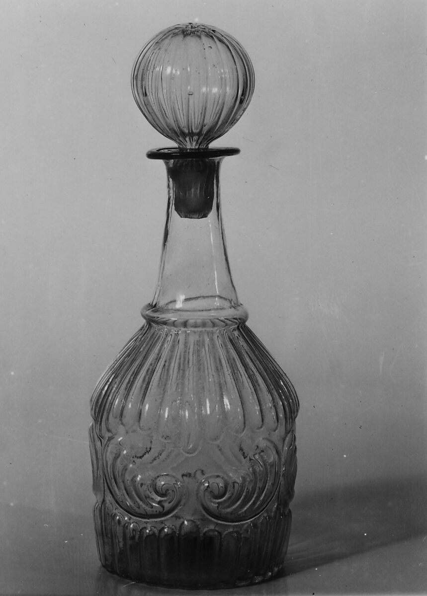 Decanter, Attributed to New England Glass Company (American, East Cambridge, Massachusetts, 1818–1888), Blown molded lead glass, American 