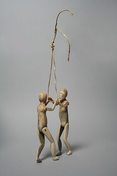 Wrestling Puppets, Horn (antler), leather sinew, Inuit