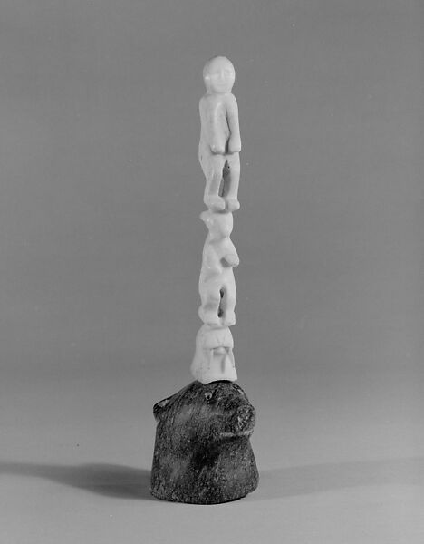 Stone Bear Head Supporting Ivory Figures, Stone, bone, Inuit 