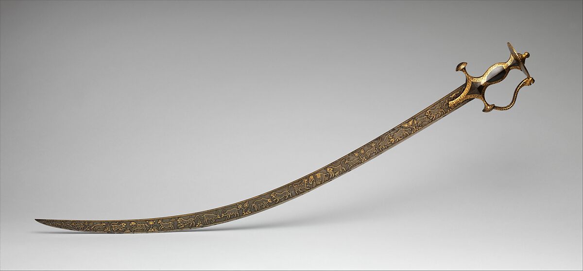 Hunting Sword (Shamshir Shikargar) with Modern Scabbard, Steel, gold, textile (velvet), wood, Indian, Rajasthan