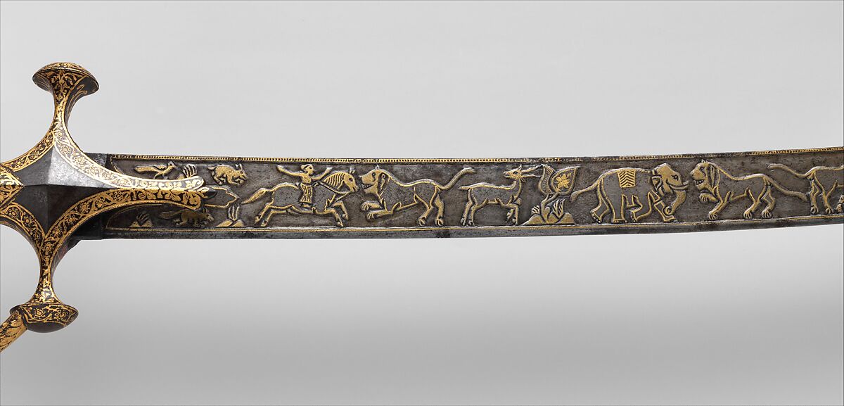 Hunting Sword (Shamshir Shikargar) with Modern Scabbard, Steel, gold, textile (velvet), wood, Indian, Rajasthan