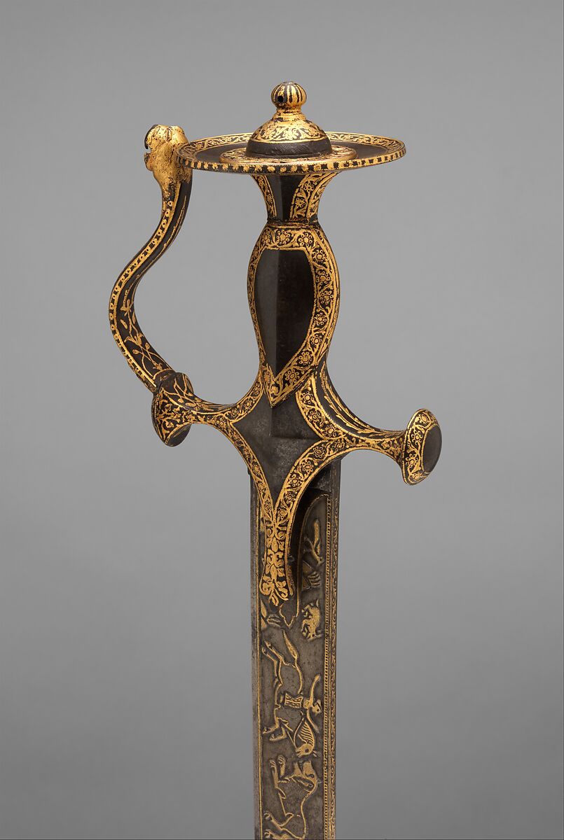 Hunting Sword (Shamshir Shikargar) with Modern Scabbard, Steel, gold, textile (velvet), wood, Indian, Rajasthan