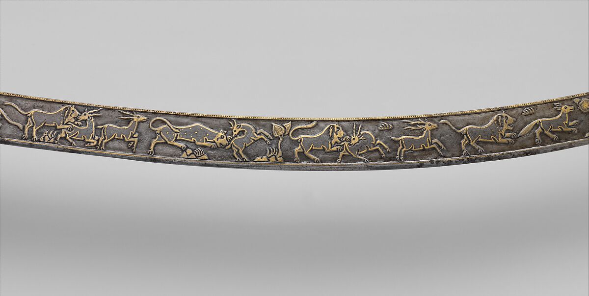 Hunting Sword (Shamshir Shikargar) with Modern Scabbard, Steel, gold, textile (velvet), wood, Indian, Rajasthan