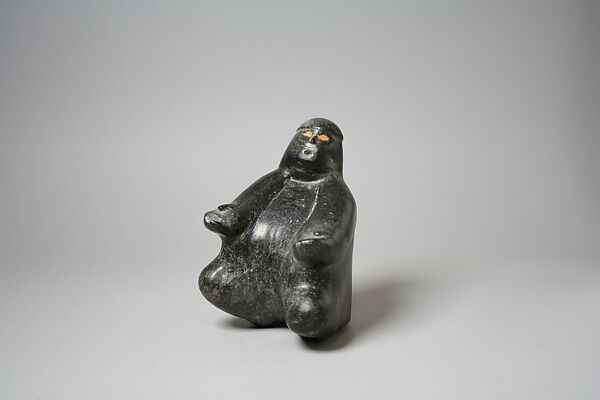 Stone Male in Parka, Shoovagar, Cape Dorset, Baffin Island, Stone, pigment, Inuit 