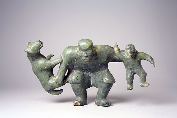 Stone Man Holding Animals, Kaka, Stone, Inuit 