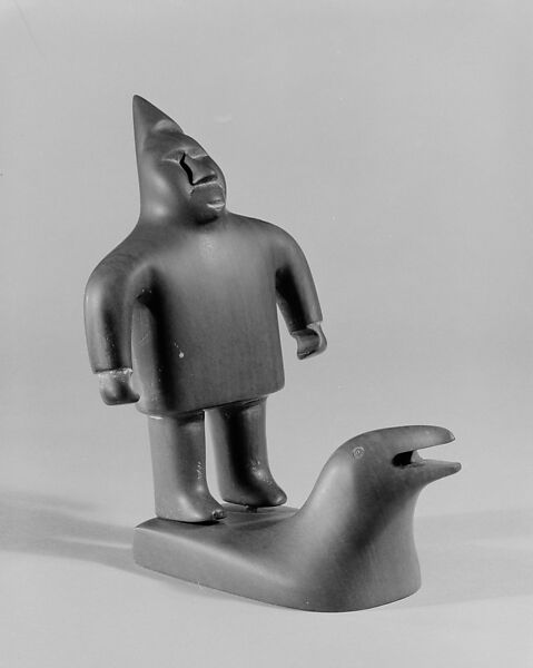 Stone Man Standing on Sea Bird, Lucassie Ohaytok, Stone, Inuit
