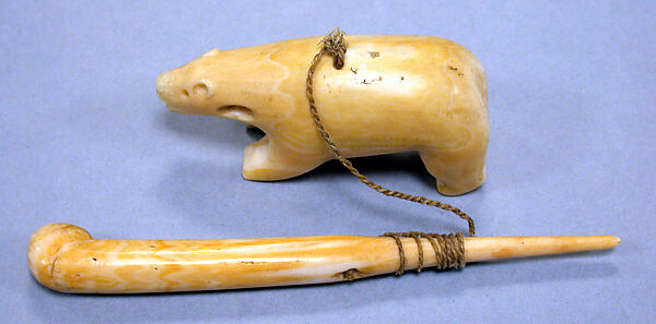 Ivory Ajakak Game Pieces, Ivory, caribou sinew, Inuit