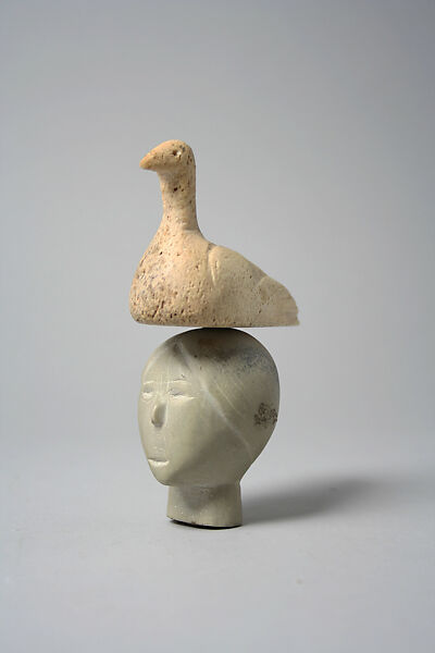 Stone Head Surmounted by Ivory Bird, Stone, whalebone, Inuit 