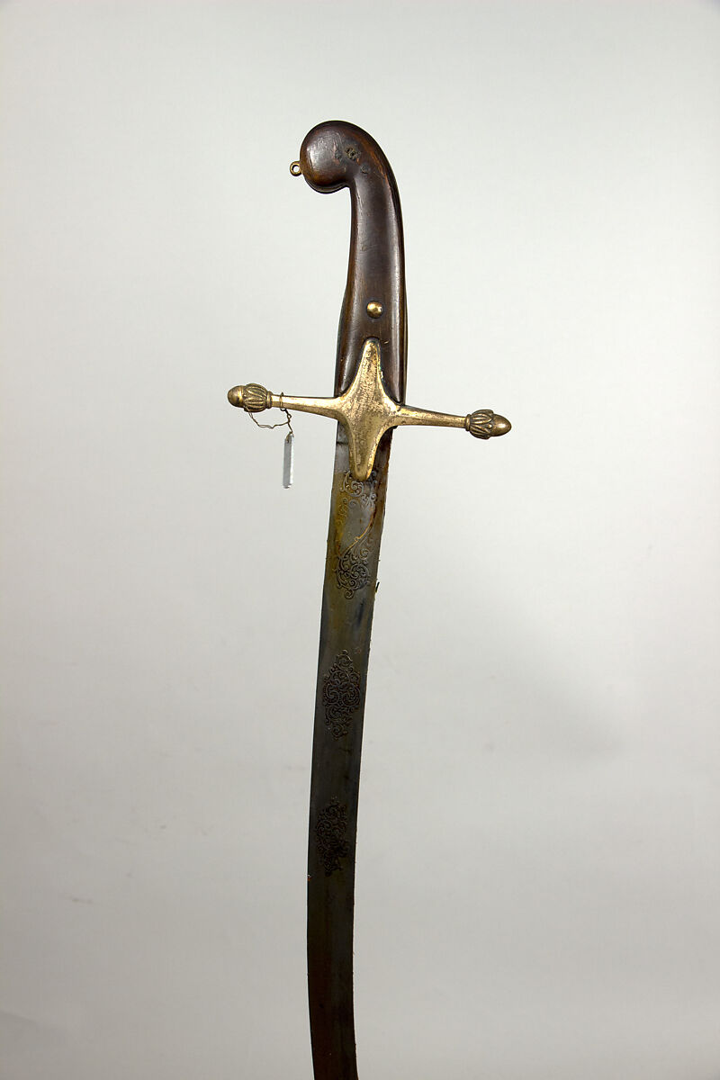 Sword (Kilij) with Scabbard, Steel, horn, brass, leather, Turkish