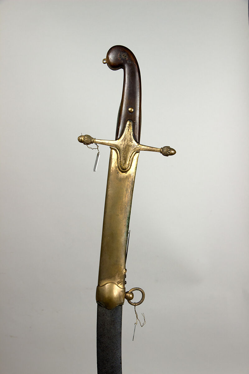 Sword (Kilij) with Scabbard, Steel, horn, brass, leather, Turkish 