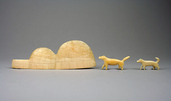 Walrus Ivory Igloo and Dogs, Pudlat Pudlo (Baffin Island, Nunavut, 1916–1992 Kinngait, Nunavut), Ivory (walrus), pigment, Inuit 